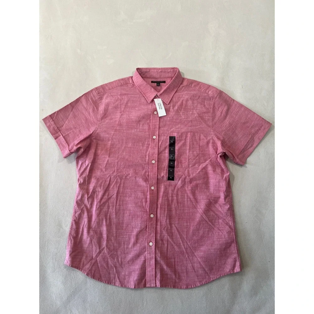 Banana Republic Mens XL Red Short Sleeve Cotton Button Down Shirt NWT